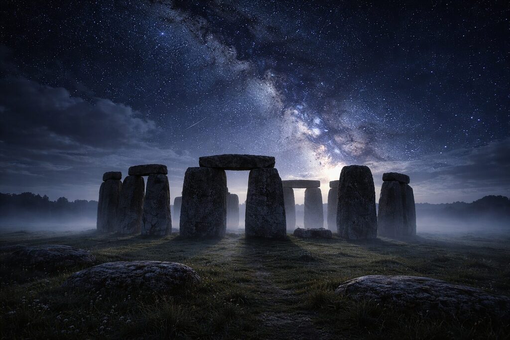 Stonehenge dưới bầu trời đầy sao tạo cảm giác huyền bí cổ xưa
